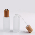 30g damlalık şişe toptan kozmetik kapları yüz kremi buzlu şeffaf cam Kavanoz bambu kapaklı